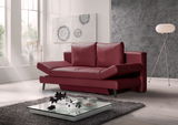 Rotes Querschläfer-Sofa in einem modernen Wohnzimmer, seitliche Perspektive