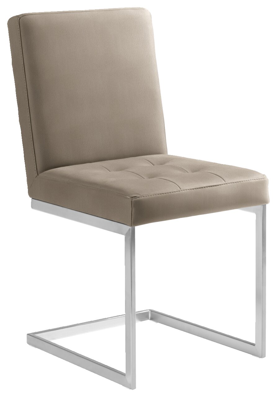 Moderano Freischwinger-Stuhl LUPO II Freischwinger-Stuhl in seitlicher Perspektive mit beigem Polster und Metallgestell.
