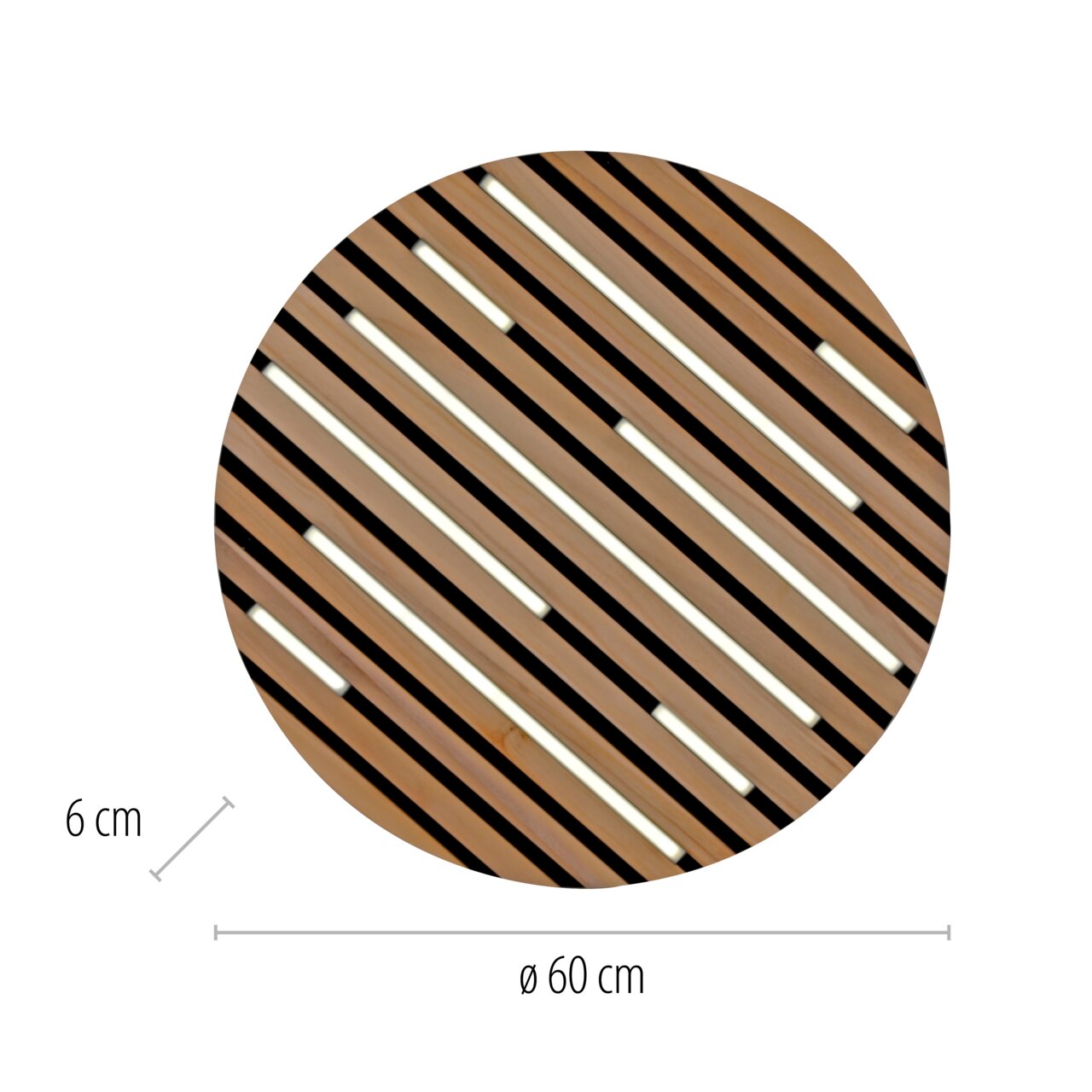 Runde Wand- und Deckenleuchte Q-AKUSTIK von Paul Neuhaus mit einem Durchmesser von 60 cm und einer Höhe von 6 cm, aus Holzlamellen mit diagonalen Streifen, Draufsicht.