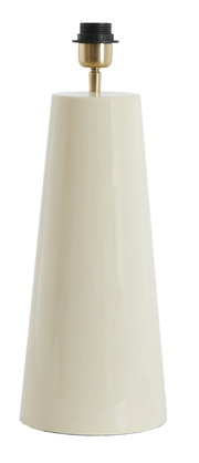 Moderner, konischer Lampenfuß in Cremefarbe aus seitlicher Perspektive.