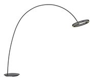 Moderne LED-Bogenleuchte in schwarzem Design, seitliche Perspektive