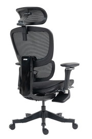 Rückansicht eines ergonomischen Drehstuhls mit Netzrückenlehne und verstellbarer Kopfstütze