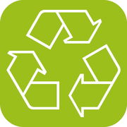 Recycling-Symbol auf grünem Hintergrund, Draufsicht