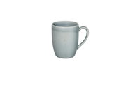 Graue Keramiktasse mit Henkel, seitliche Perspektive