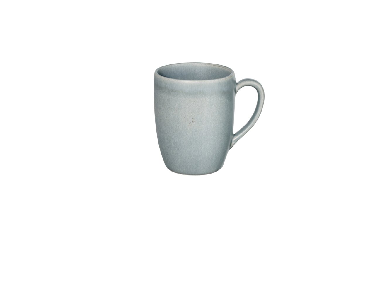 Graue Keramiktasse mit Henkel, seitliche Perspektive