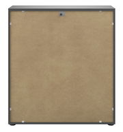 Rückansicht einer Kommode mit schlichtem Design und Holzrückwand.