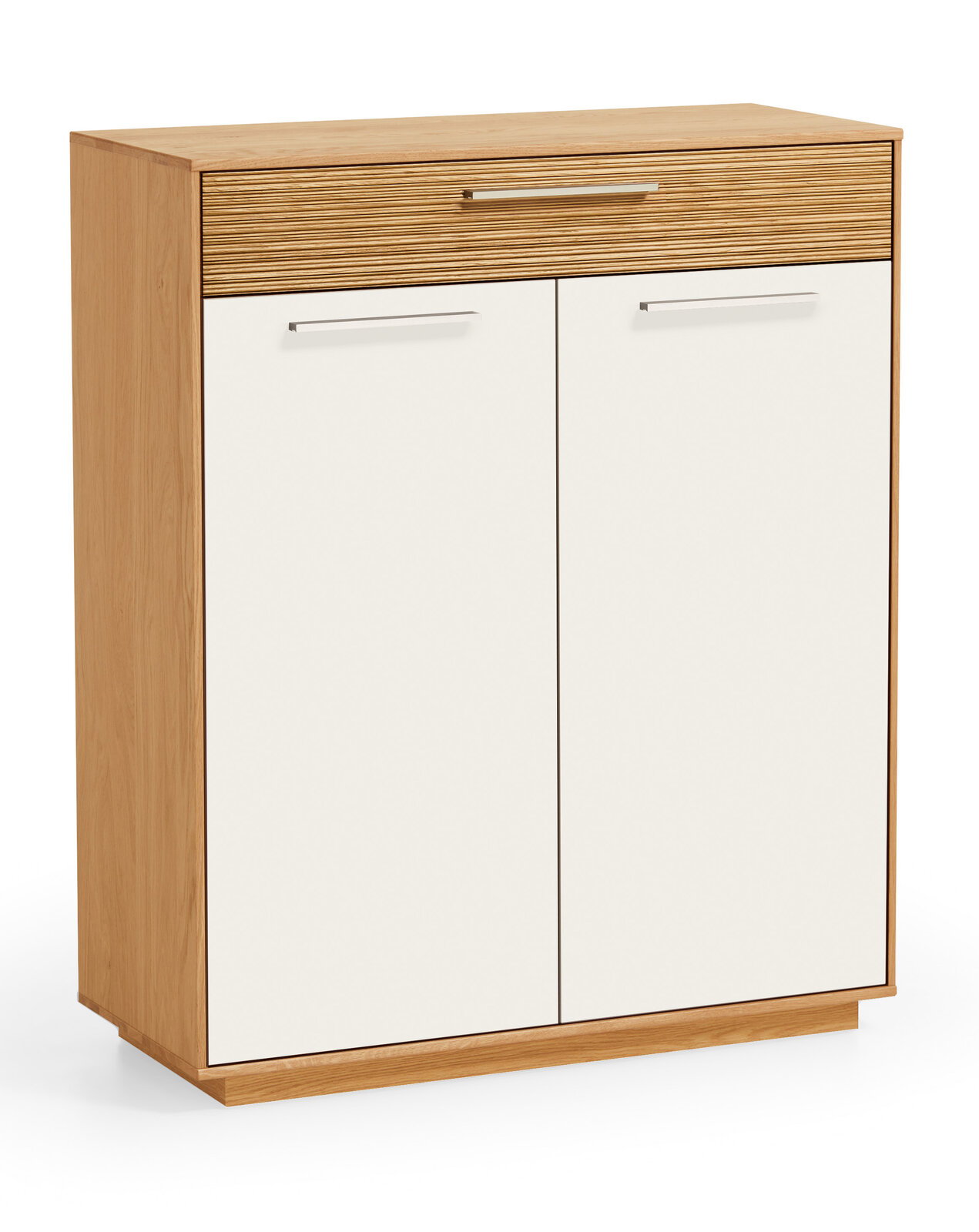 VOSS Schuhschrank LOVENO Moderner Schuhschrank aus Holz mit zwei weißen Türen und einer Schublade, Frontalansicht