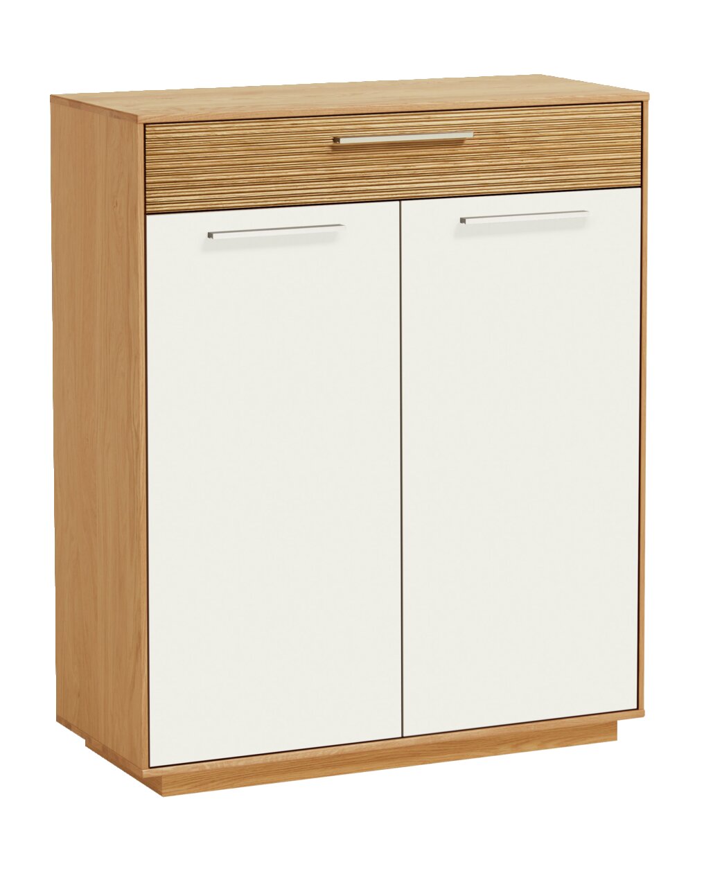 VOSS Schuhschrank LOVENO Moderner Schuhschrank aus Holz mit zwei weißen Türen und einer Schublade, Frontalansicht