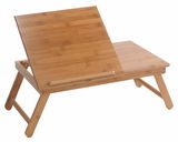 Betttablett aus Holz mit verstellbarer Leseklappe, seitliche Perspektive