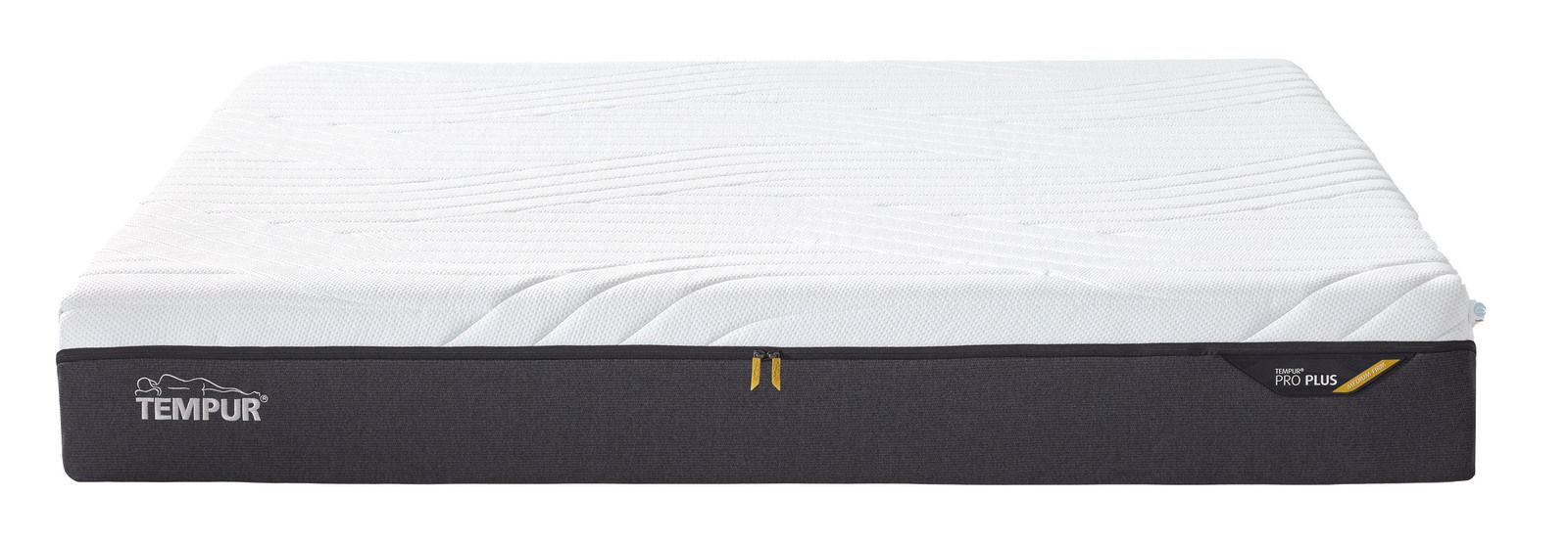 Viscomatratze 180x200 medium von vorne, mit weißer Oberfläche und schwarzem Rand, TEMPUR-Logo sichtbar.