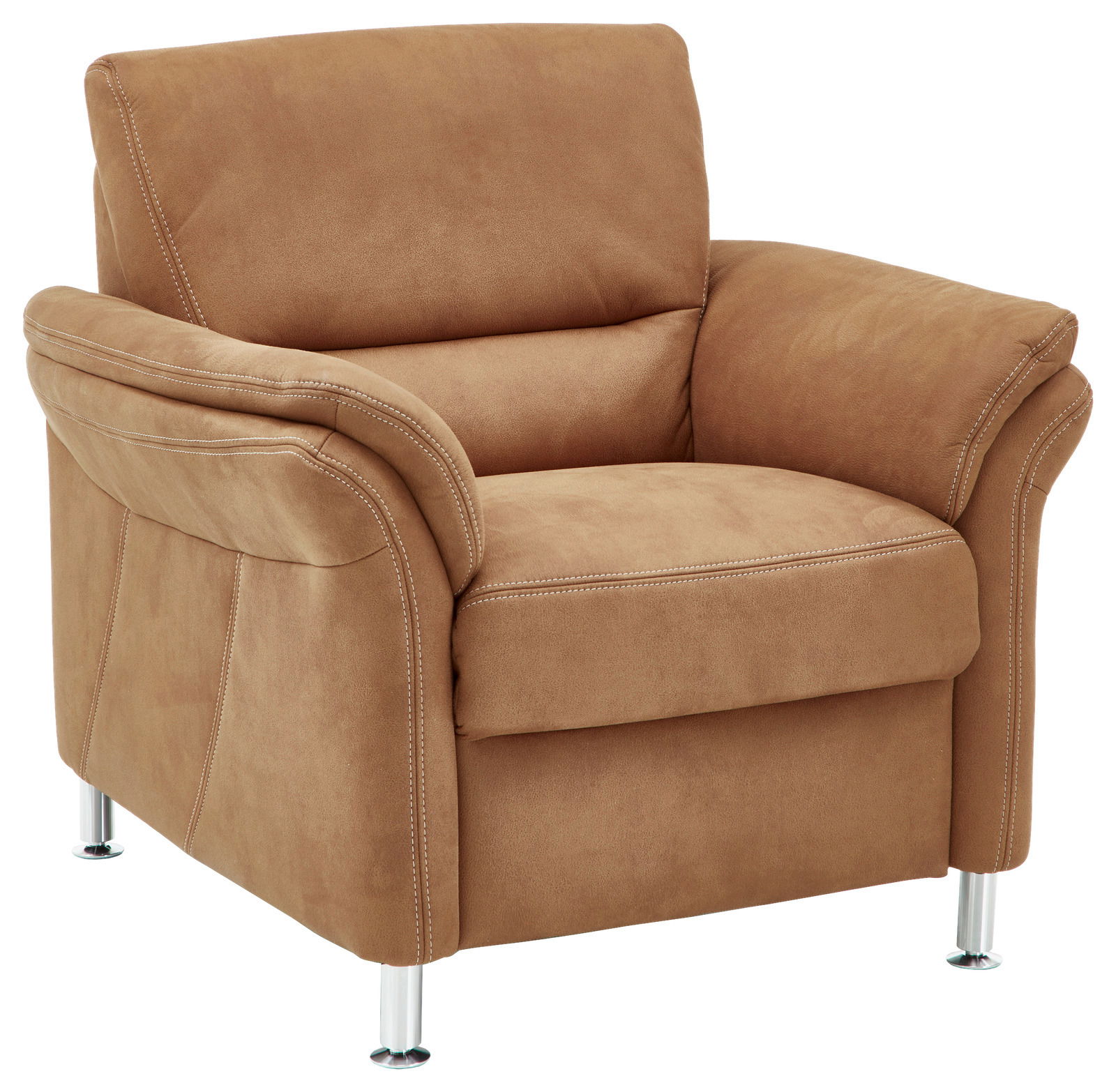 Beldomo System Sessel DAKOTA S Bequemer brauner Sessel mit weichem Stoffbezug und silbernen Beinen, seitliche Perspektive