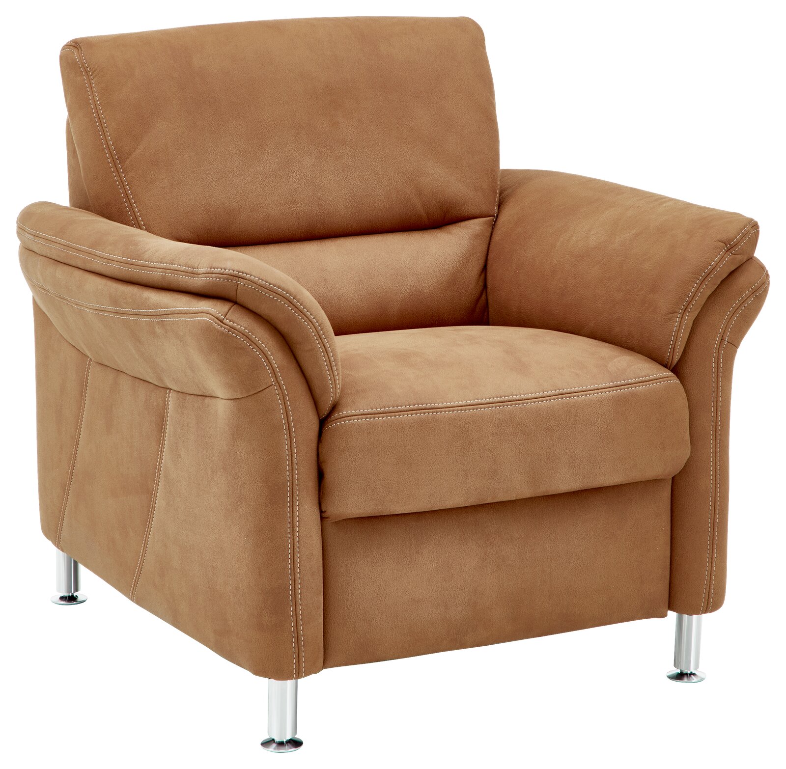 Beldomo System Sessel DAKOTA S Bequemer brauner Sessel mit weichem Stoffbezug und silbernen Beinen, seitliche Perspektive