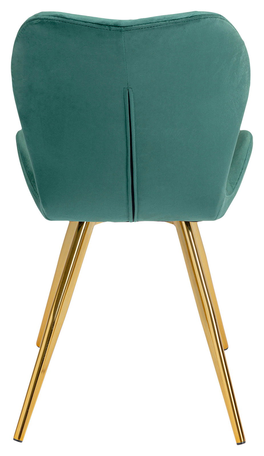 Rückansicht eines grünen Stuhls mit goldenen Beinen