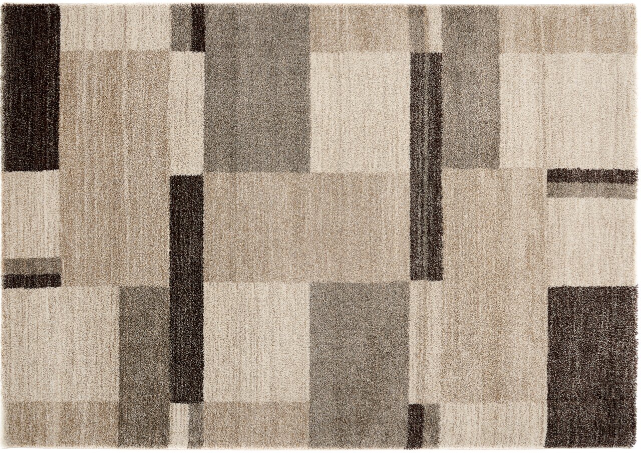Teppich mit geometrischem Muster in Beige- und Brauntönen, Draufsicht