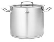 Hoher Kochtopf aus Metall, 24 cm, mit Deckel und seitlichen Griffen, Vorderansicht