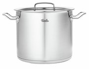 Hoher Kochtopf aus Metall, 24 cm, mit Deckel und seitlichen Griffen, Vorderansicht