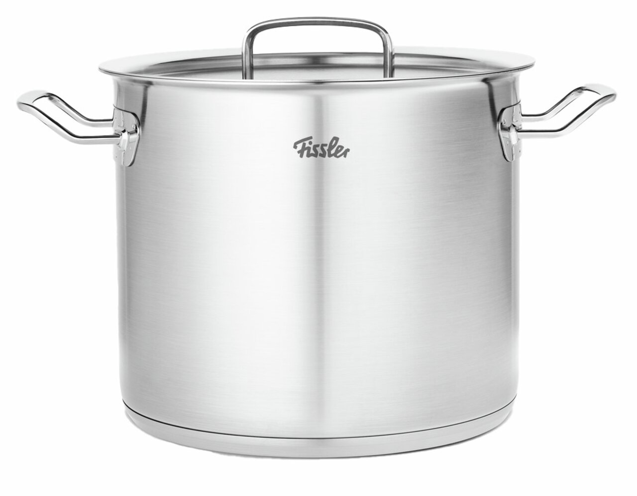 Hoher Kochtopf aus Metall, 24 cm, mit Deckel und seitlichen Griffen, Vorderansicht