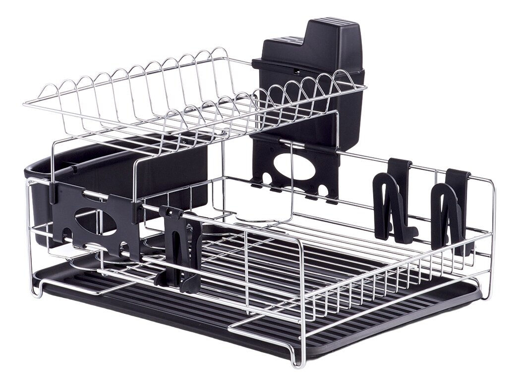 Geschirrabtropfständer aus Metall mit schwarzem Kunststoff, seitliche Perspektive