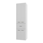Hochschrank 50 cm in weißer Farbe, frontal betrachtet mit mehreren Türen und Griffen.