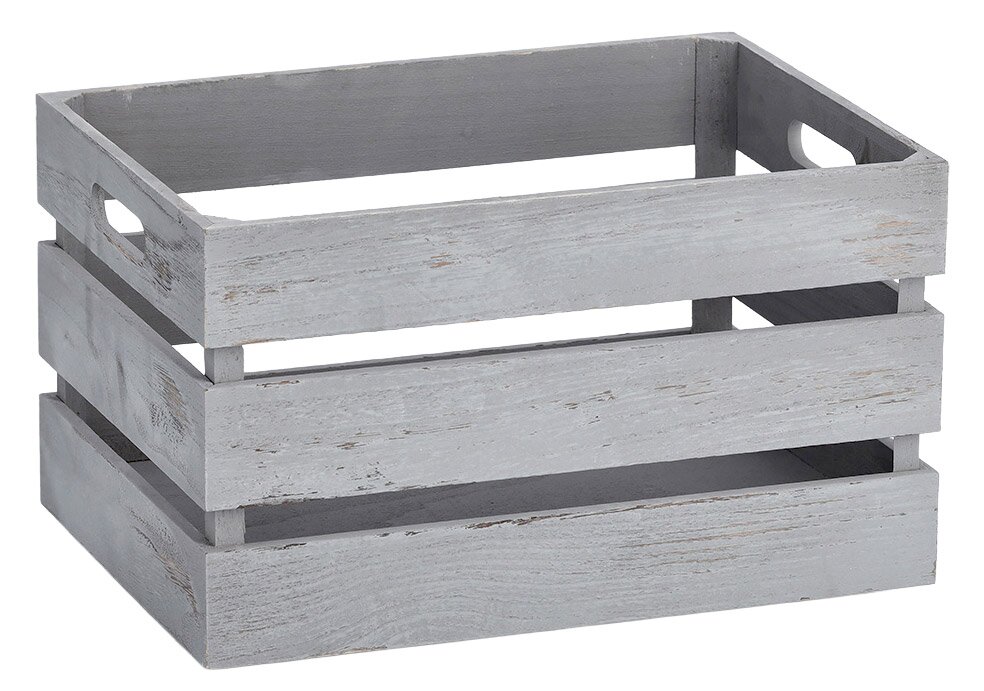 Zeller Present Aufbewahrungskiste VINTAGE Graue Holz-Aufbewahrungskiste mit seitlichen Griffen, perspektivisch von schräg oben fotografiert.