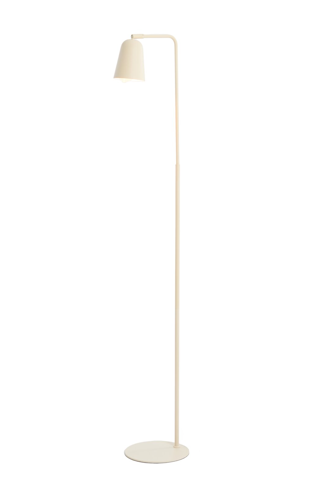 Light&Living Staande lamp SALOMO Slanke crèmekleurige vloerlamp met ronde voet, hoge gebogen staander en naar beneden gerichte kap, afgebeeld in vooraanzicht tegen een witte achtergrond