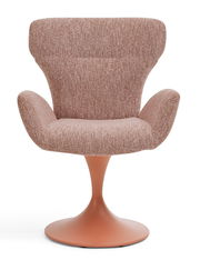 Moderner Armlehnstuhl mit geschwungenem Design und drehbarem Fuß, Vorderansicht