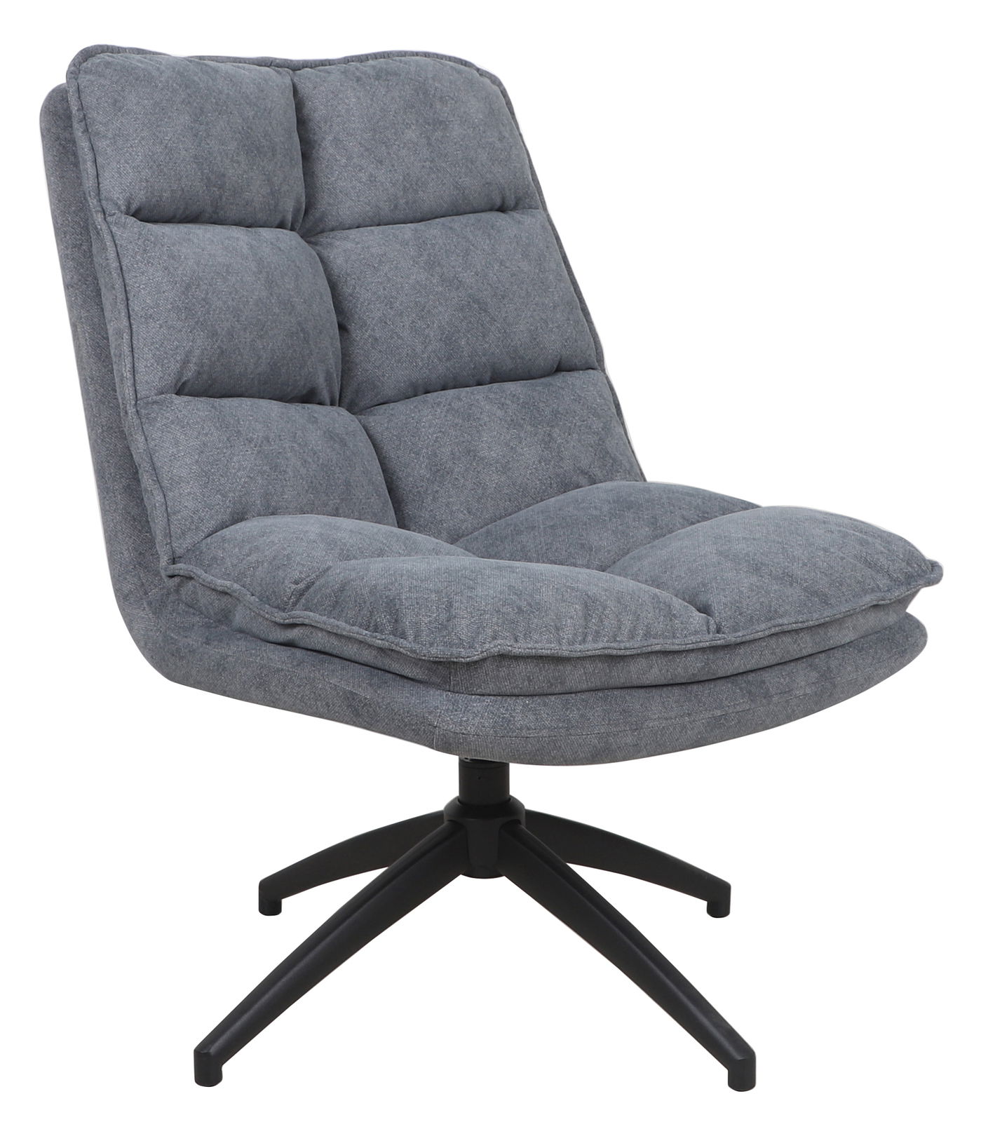 Ti´me Sessel MARK Grauer, gepolsterter Sessel mit schwarzem Drehfuß, seitliche Perspektive