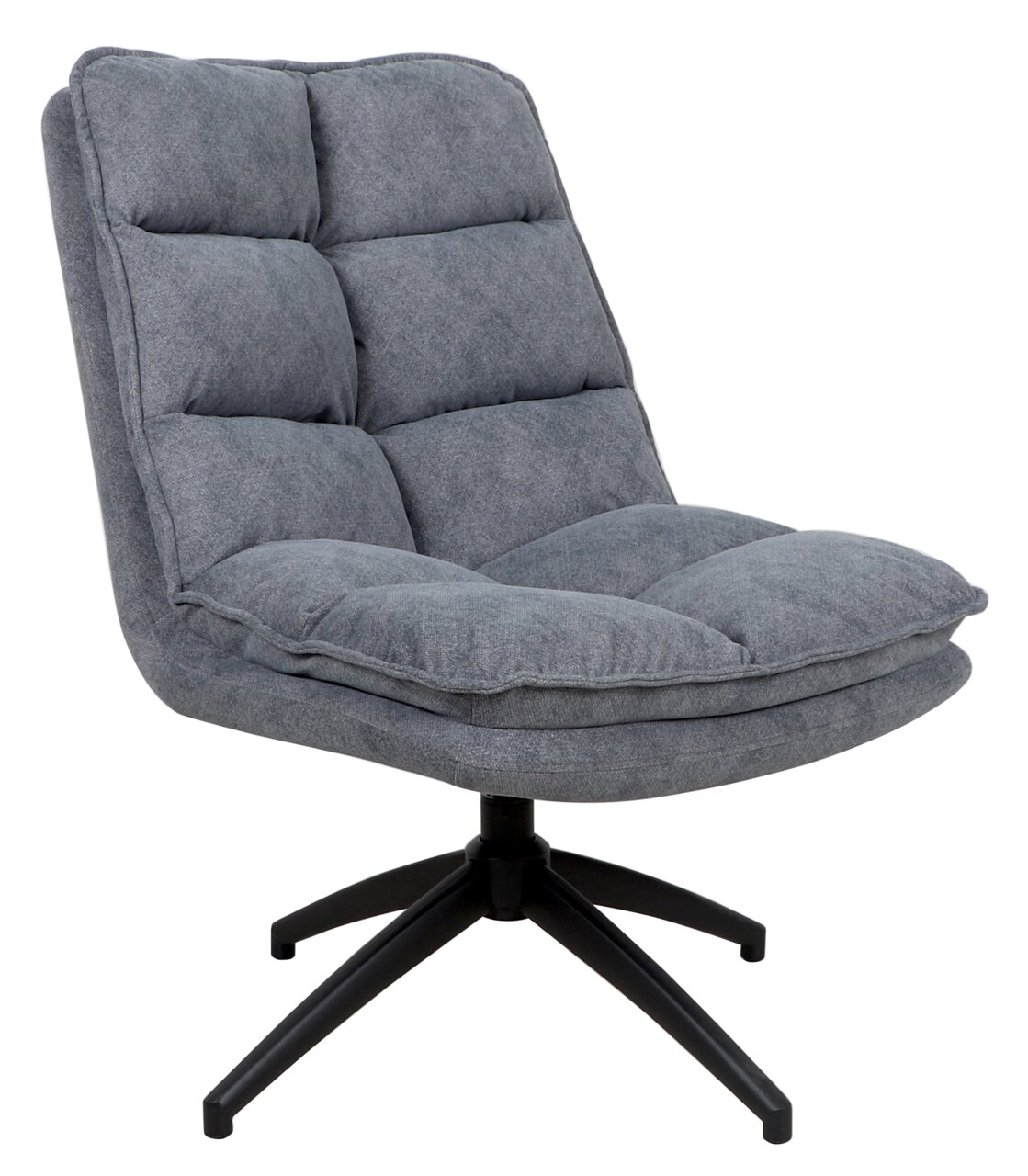 Ti´me Sessel MARK Grauer, gepolsterter Sessel mit schwarzem Drehfuß, seitliche Perspektive