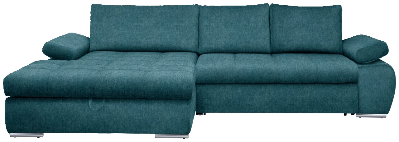 Grünes Ecksofa mit Ottomane links, Frontalansicht