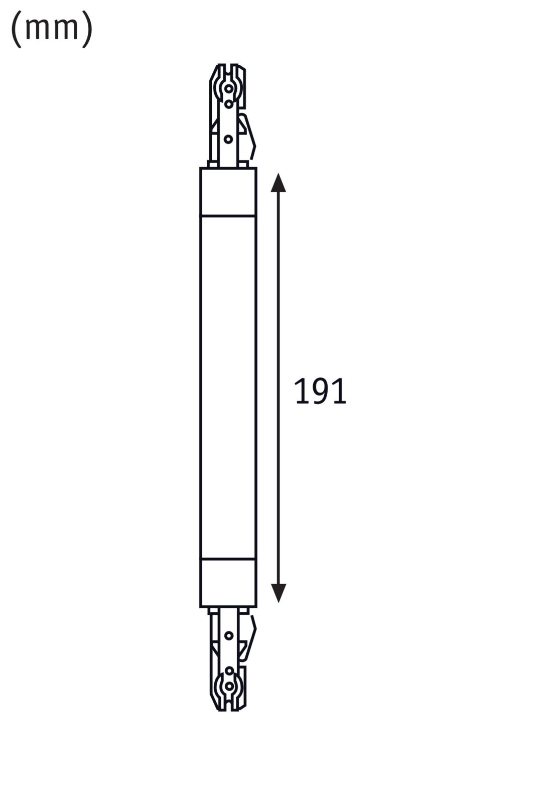Technische tekening van een flexibele koppeling met een lengte van 191 mm, zijaanzicht.