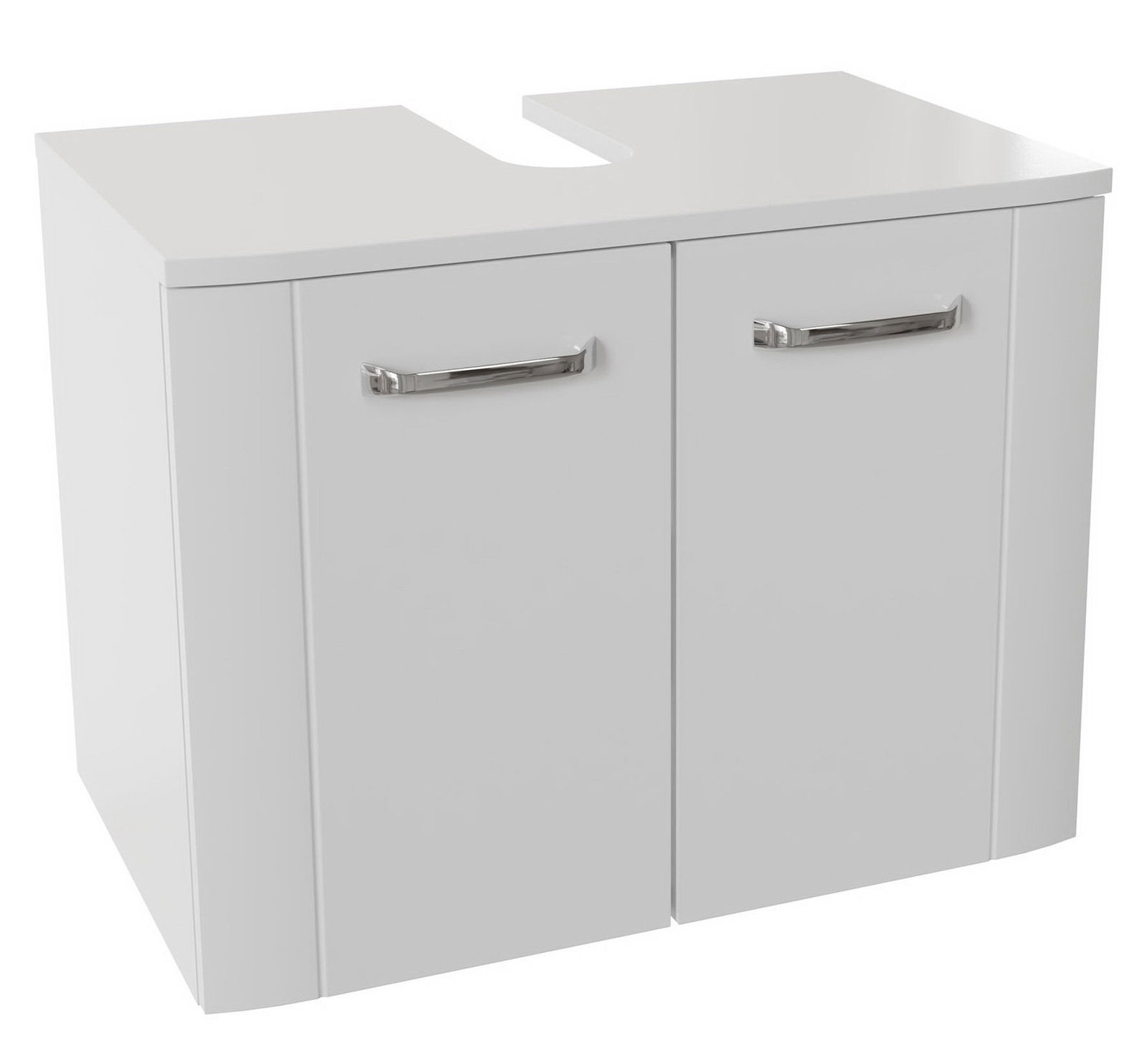XORA Waschbeckenunterschrank 2-trg. SERIE 3006 Weißer Waschbeckenunterschrank mit zwei Türen und silbernen Griffen, Vorderansicht