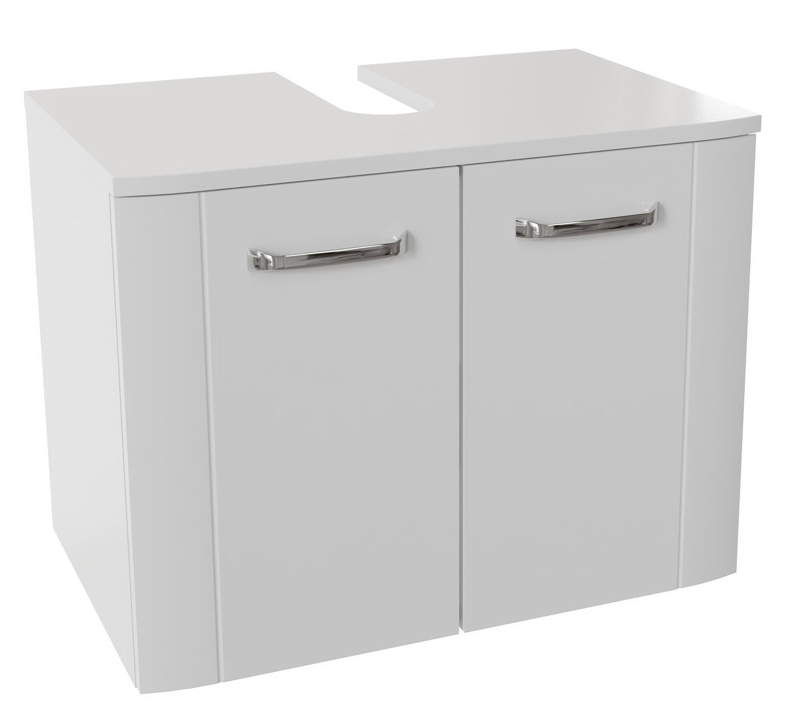 XORA Waschbeckenunterschrank 2-trg. SERIE 3006 Weißer Waschbeckenunterschrank mit zwei Türen und silbernen Griffen, Vorderansicht