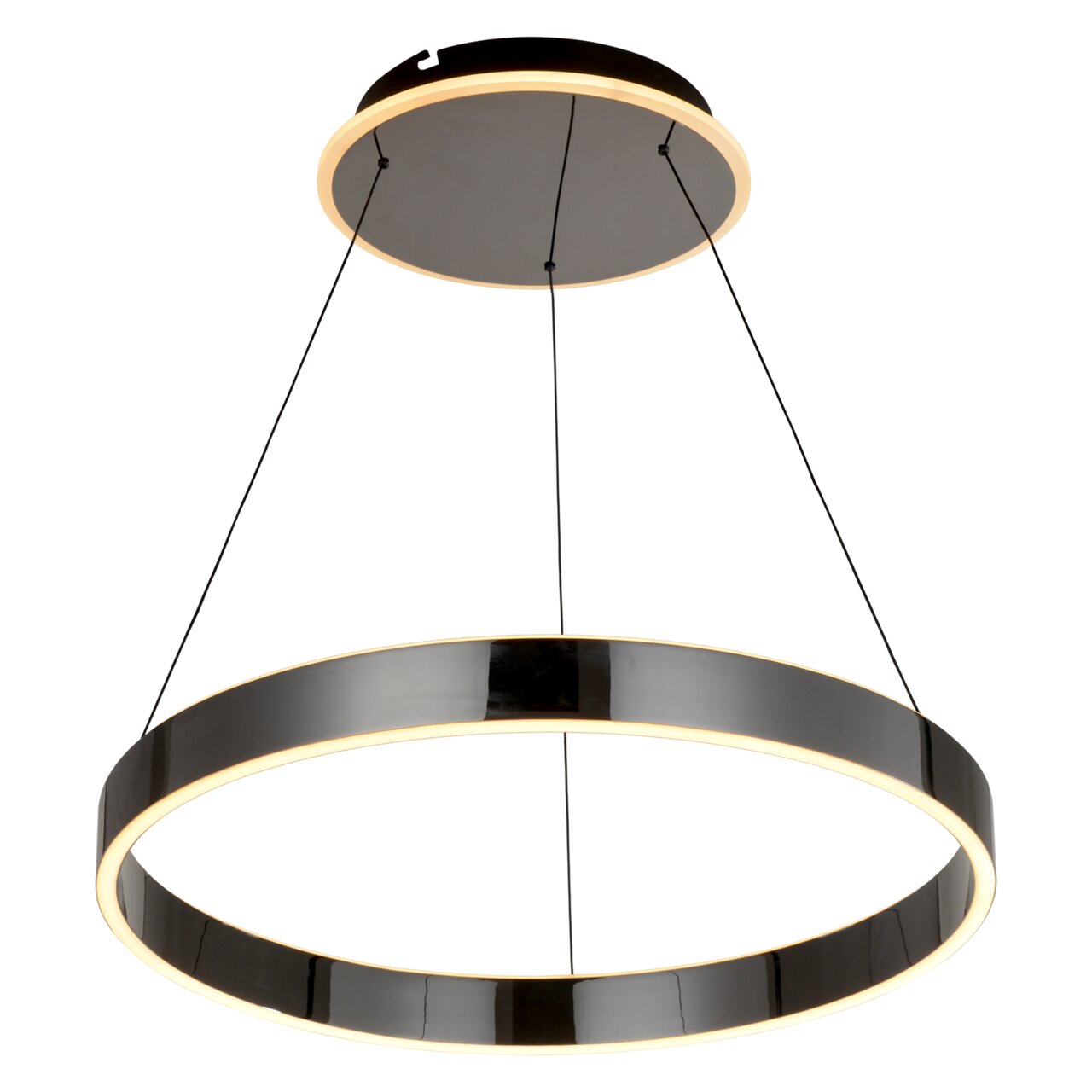 Geeti LED-Pendelleuchte MARLING Moderne LED-Pendelleuchte in Ringform, schwarz mit warmweißer Beleuchtung, seitliche Perspektive