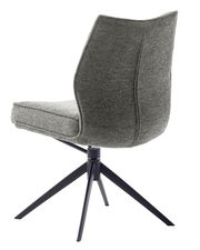 Grauer Stuhl mit Stoffbezug und schwarzem Metallgestell, Rückansicht