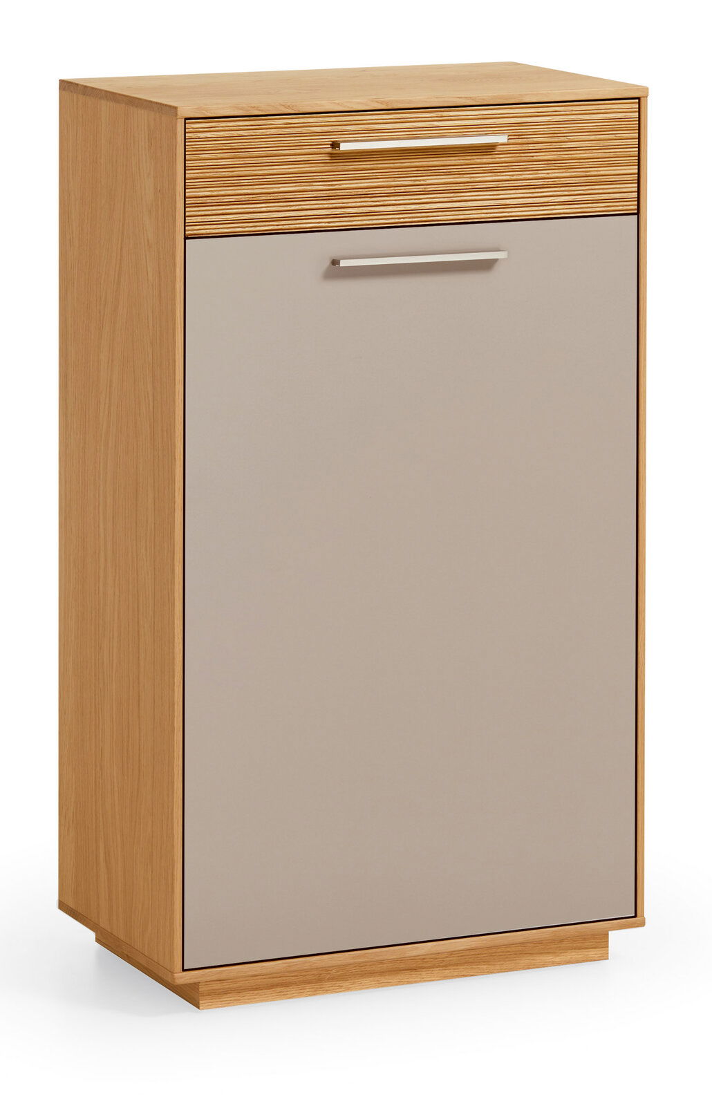 Moderner Schuhschrank aus Holz mit einer Schublade und einer Tür, Frontansicht.