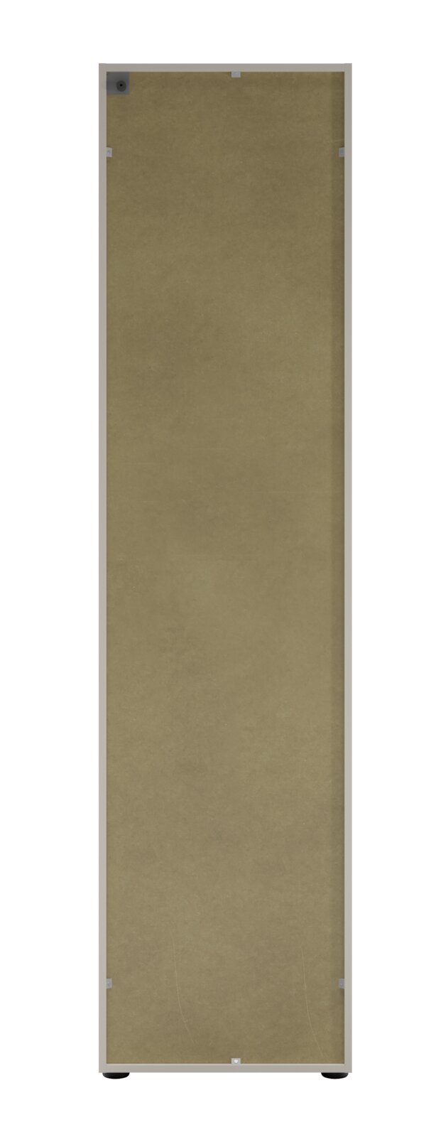Rückansicht eines hohen, schmalen Aktenregals mit schlichtem Design.