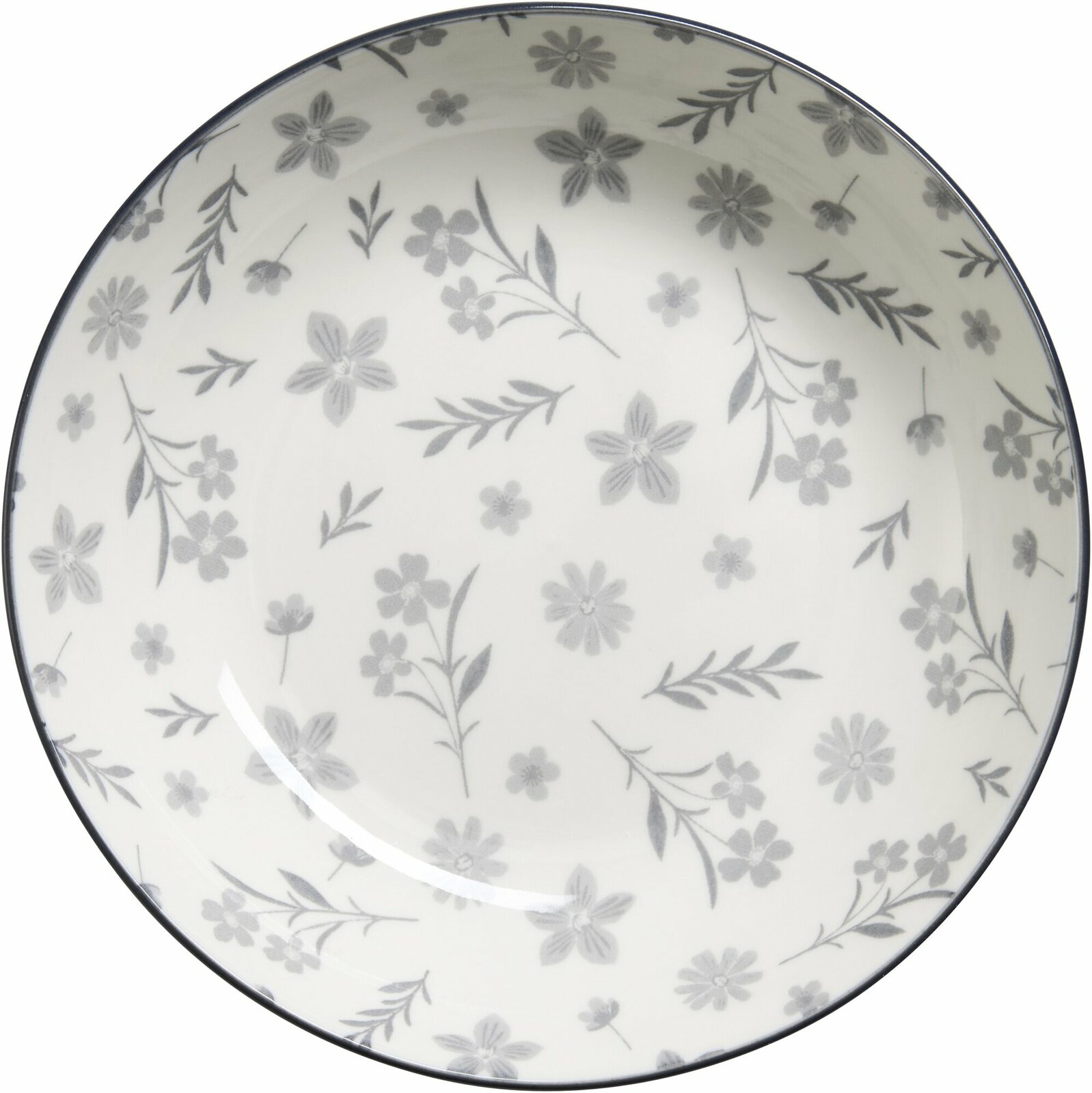 Dessertteller Sendai Blume 21cm mit grauem Blumenmuster, Draufsicht