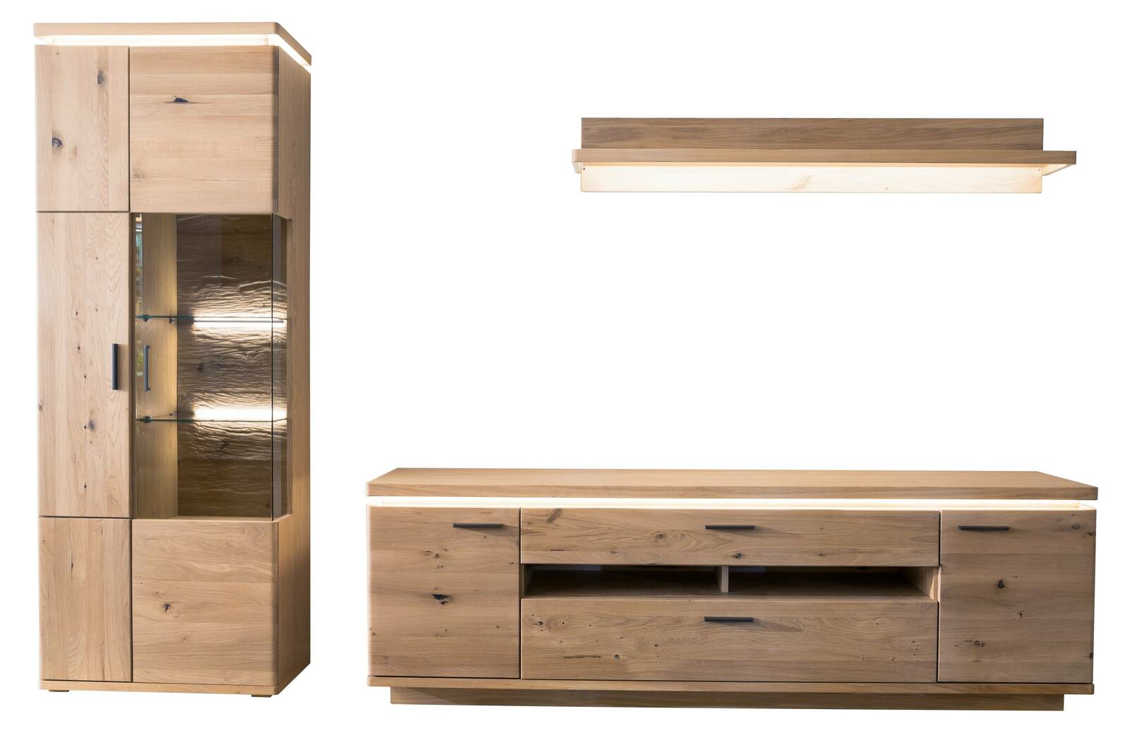 Zurbrüggen Wohnkombination BARCELONA Wohnkombination BARCELONA aus Holz mit Vitrine, TV-Board und Wandregal, frontale Ansicht