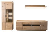 Wohnkombination BARCELONA aus Holz mit Vitrine, TV-Board und Wandregal, frontale Ansicht