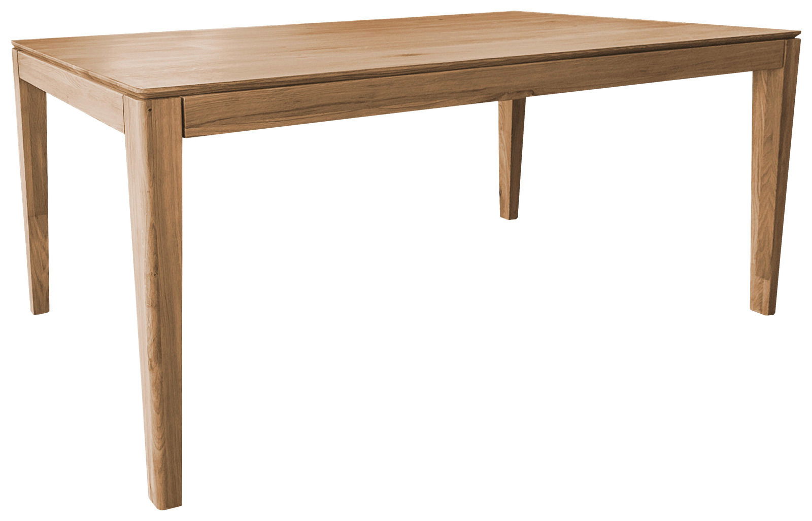 Holzesstisch in rechteckiger Form, aus hellem Holz, seitliche Perspektive