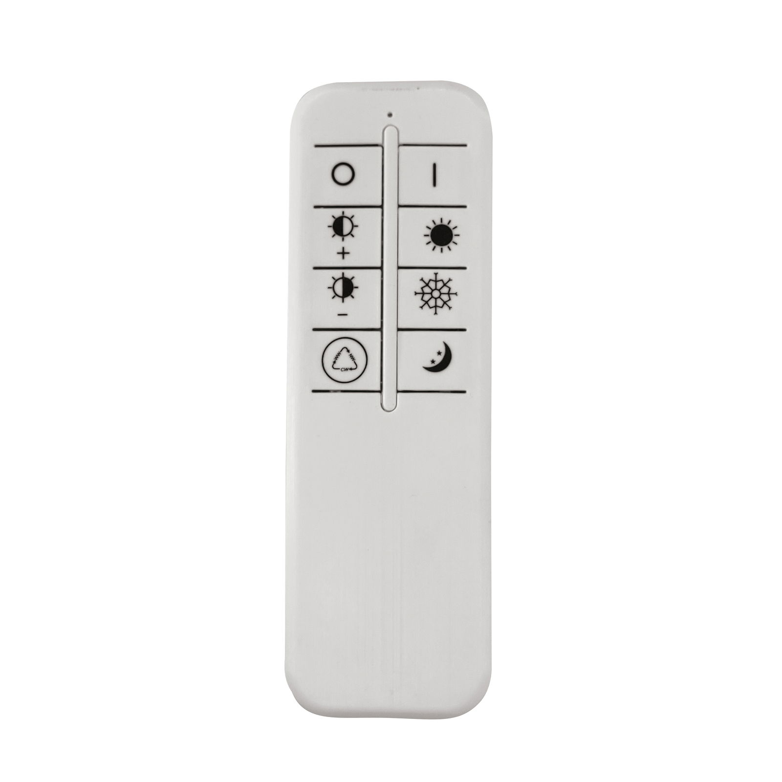 Fernbedienung für LED-Hängeleuchte Anelli, Vorderansicht mit verschiedenen Symbolen zur Steuerung der Lichtintensität und -modi.