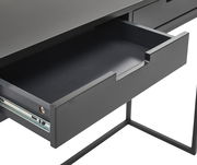 Schwarze Konsole mit offener Schublade, seitliche Perspektive