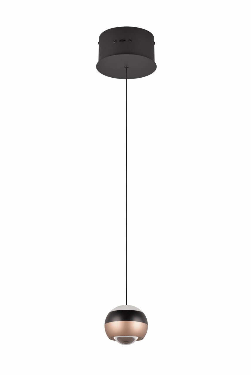 TRIO SELECT Pendelleuchte ORBIT Moderne Pendelleuchte Orbit mit kugelförmigem Design, schwarz-goldene Farbkombination, seitliche Perspektive