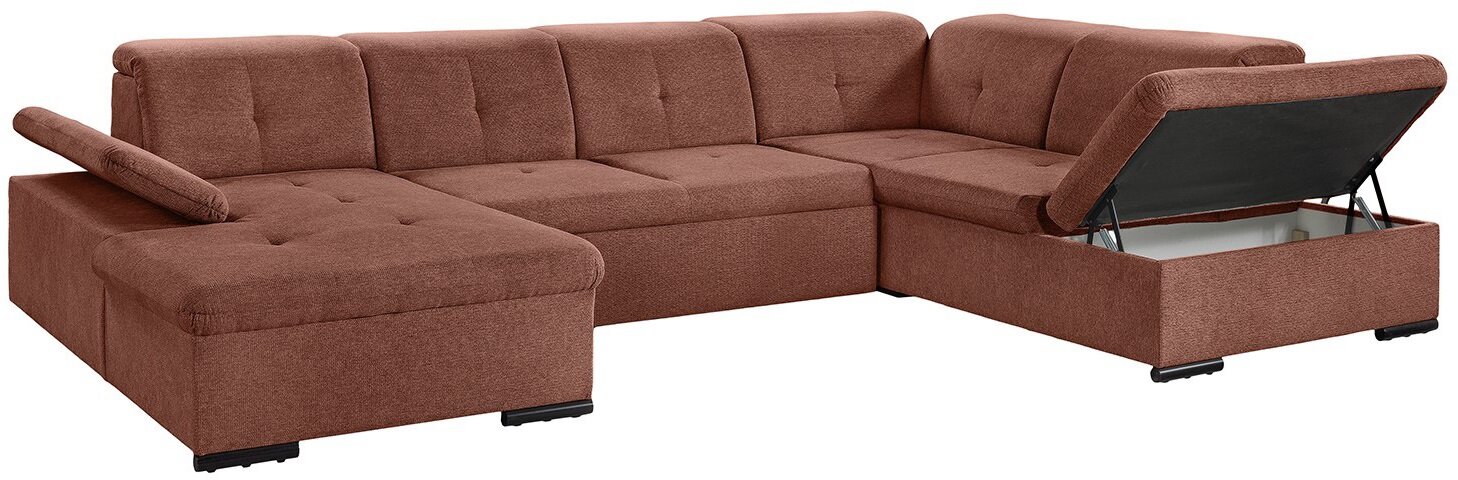 Braune Ecksofa mit Stauraum, Ansicht von vorne links