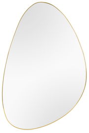 Asymmetrischer Spiegel mit goldfarbenem Rahmen, perspektivisch von vorne fotografiert.