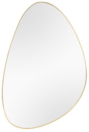 Asymmetrischer Spiegel mit goldfarbenem Rahmen, perspektivisch von vorne fotografiert.