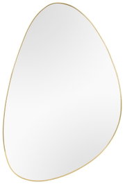 Asymmetrischer Spiegel mit goldfarbenem Rahmen, perspektivisch von vorne fotografiert.