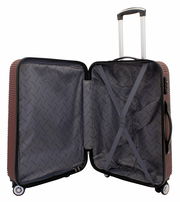 Offener burgunderfarbener Trolley mit ausziehbarem Griff und Innenfächern, seitliche Perspektive