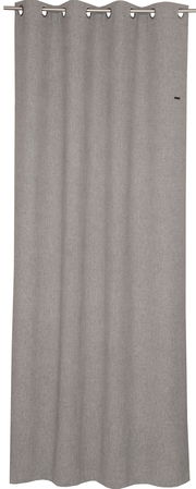 Grauer Ösenschal 140x250cm, frontal aufgenommen, mit Metallösen zur einfachen Aufhängung.