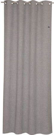 Grauer Ösenschal 140x250cm, frontal aufgenommen, mit Metallösen zur einfachen Aufhängung.